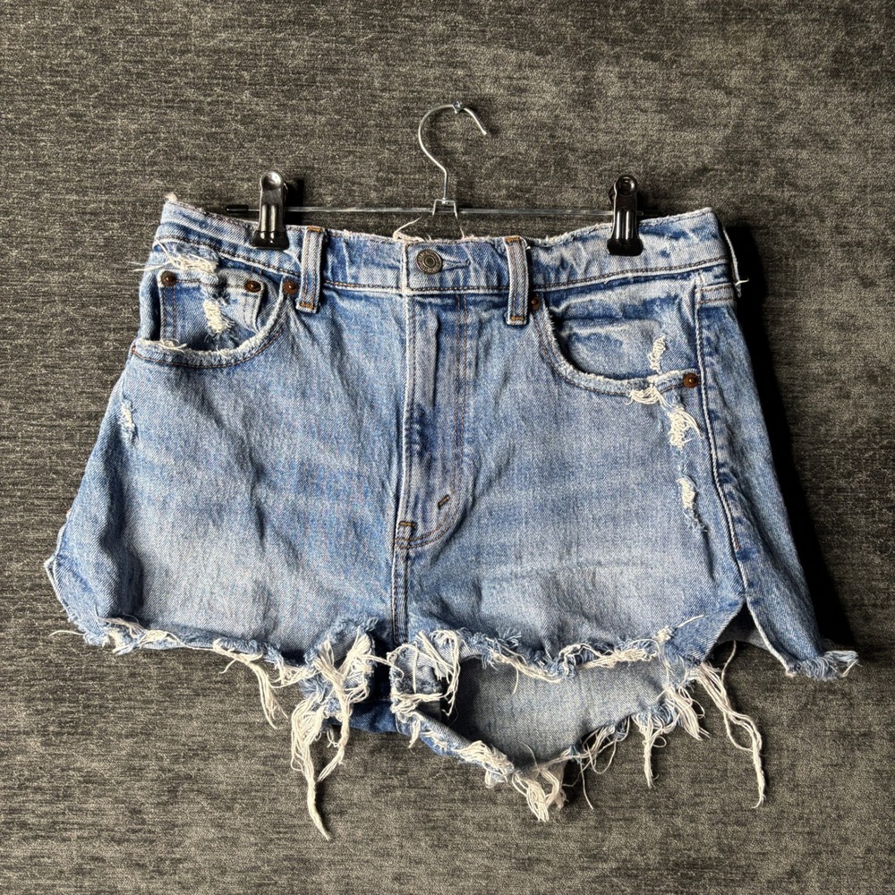Y2K Abercrombie & Fitch High Rise Shorts Distressed Denim Blue Waist Size 28
